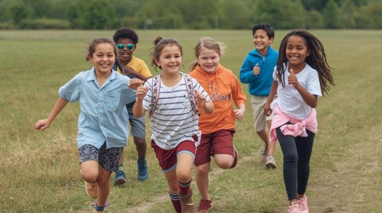 Children running together and smiling in an open field, representing friendship, social growth, and positive childhood development—illustrating hope for parents wondering, “will my child with autism ever make friends?”